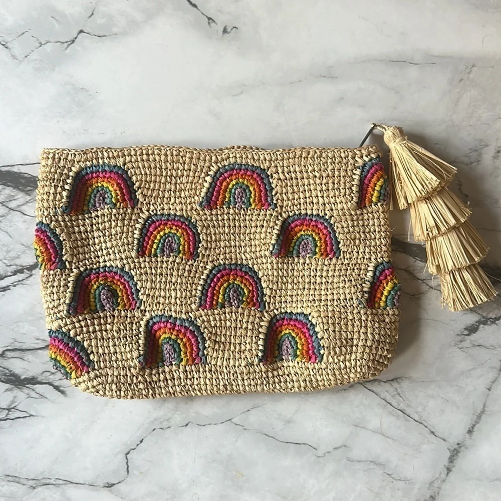 NEW Mar Y Sol Iris Rainbow Woven Clutch